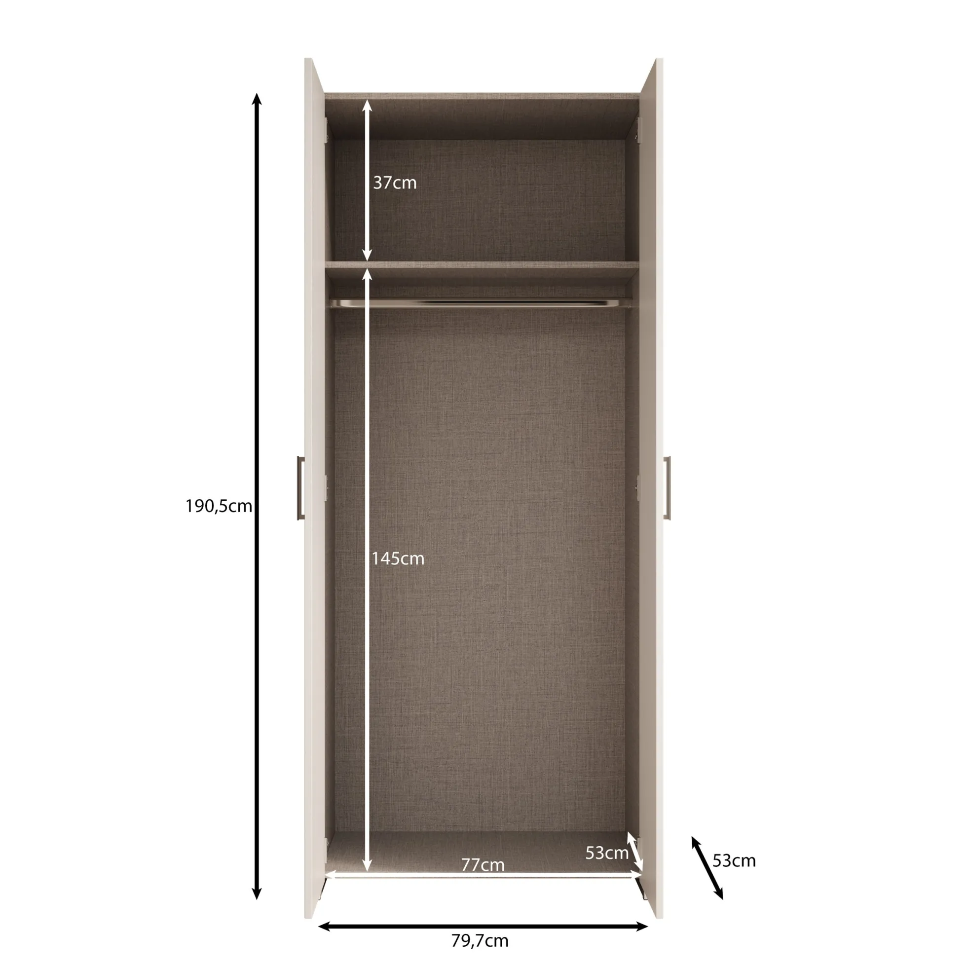Elario - Kledingkast 2 deurs - Wit - 80x54x191 cm