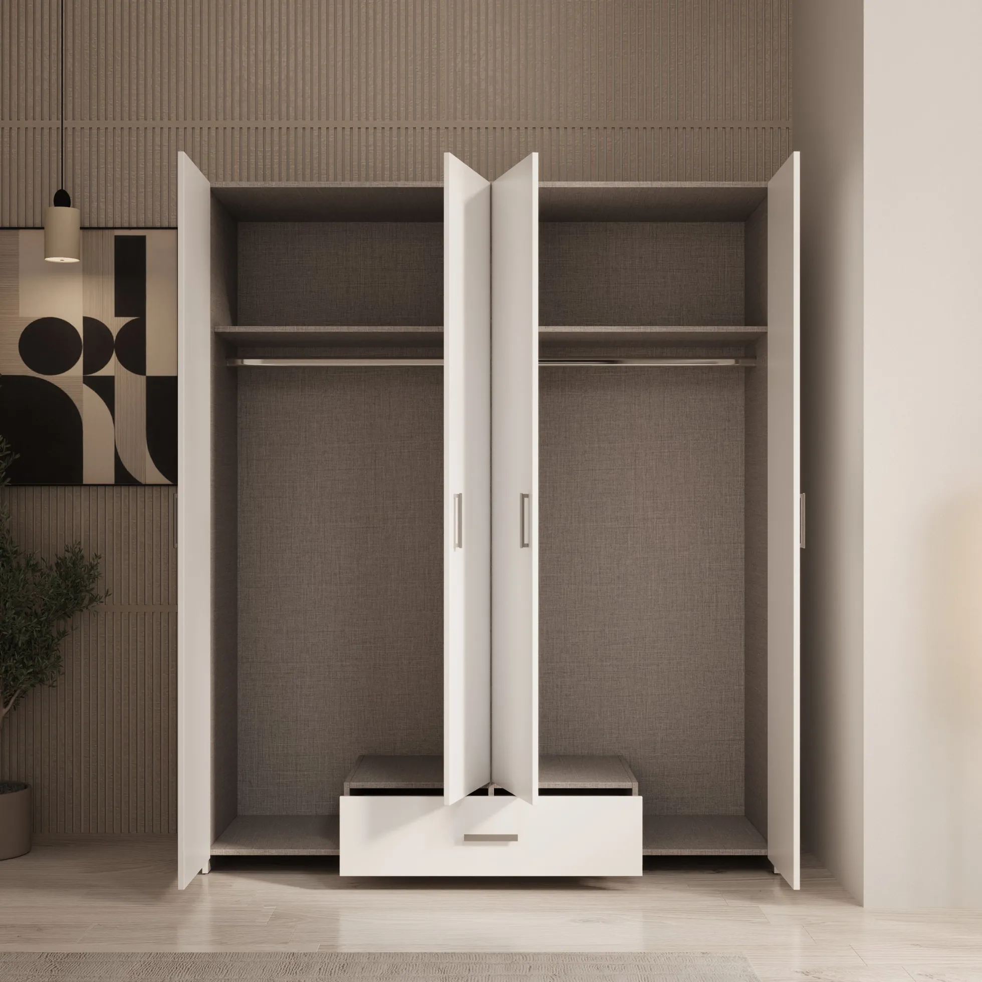Elario - Kledingkast 4 deurs - Wit - 159x54x191 cm