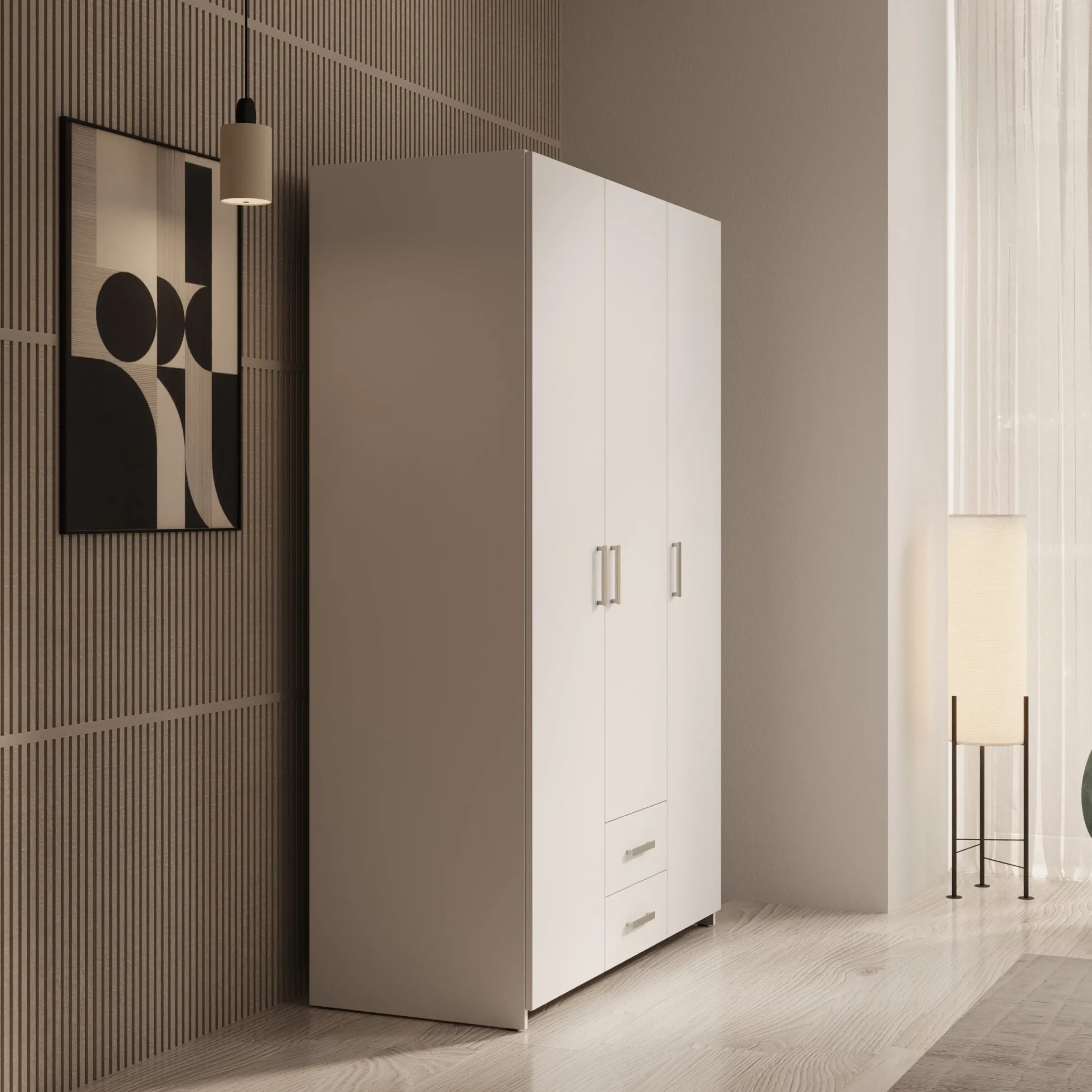 Elario - Kledingkast 3 deurs - Wit - 119x54x191 cm