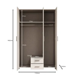 Elario - Kledingkast 3 deurs - Wit - 119x54x191 cm