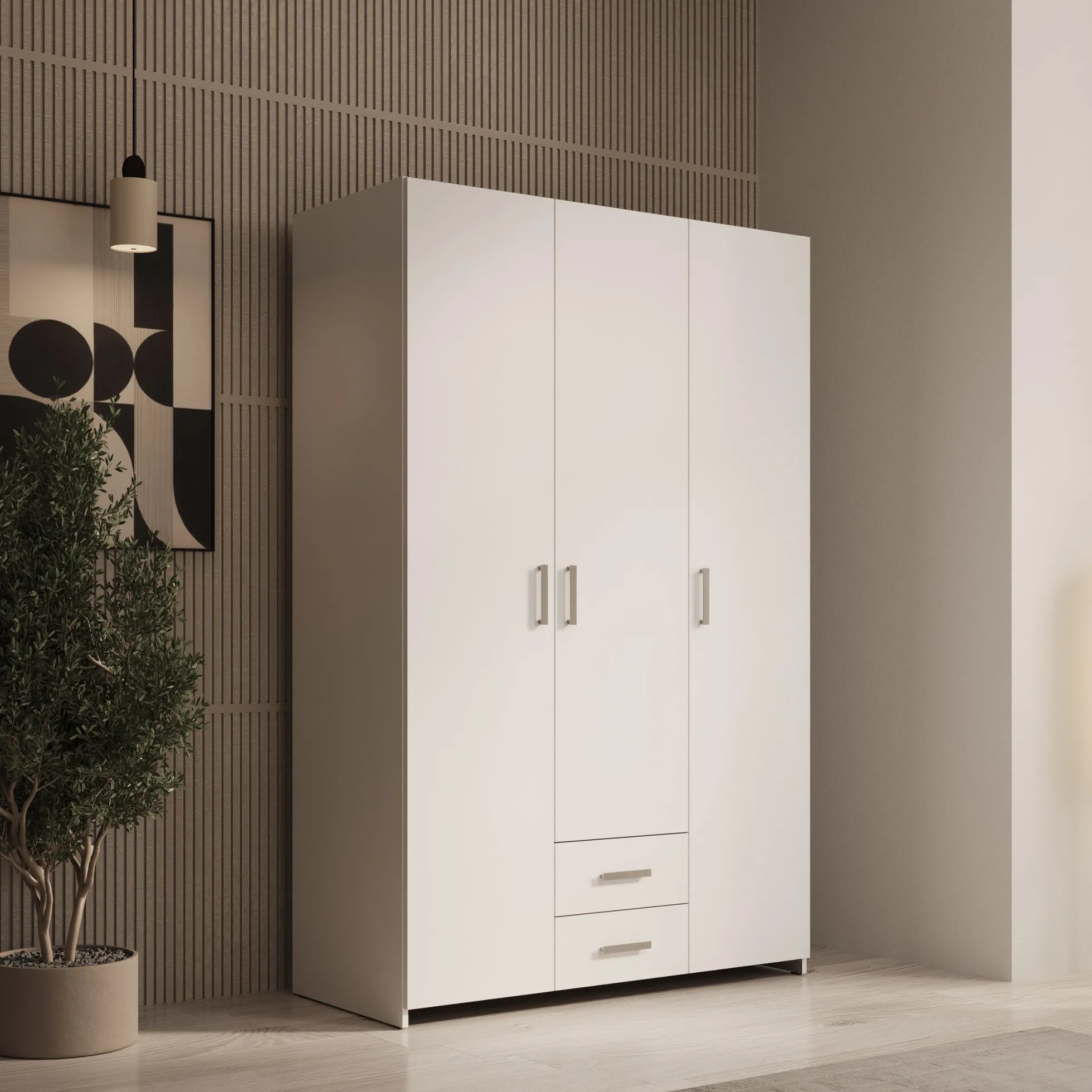 Elario - Kledingkast 3 deurs - Wit - 119x54x191 cm