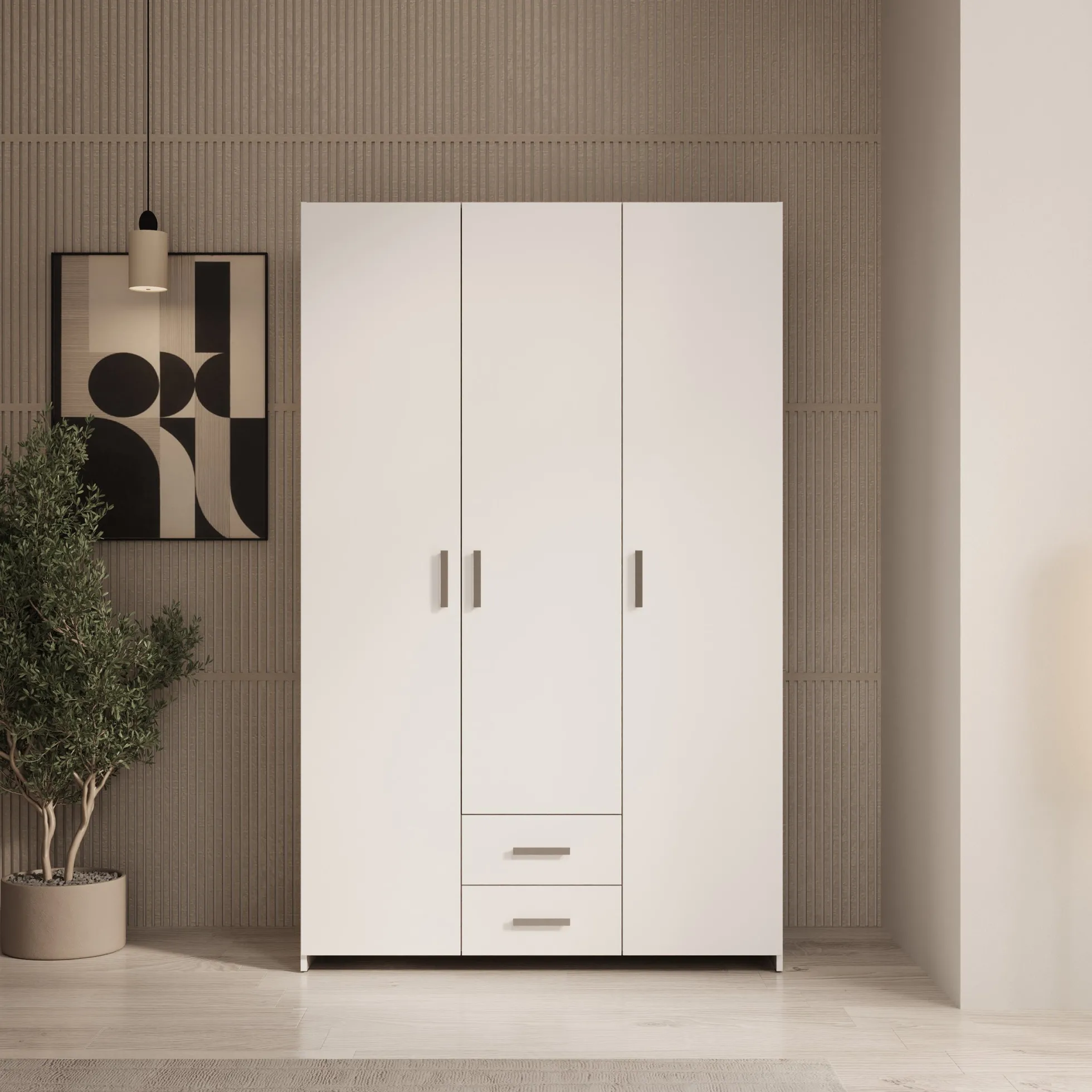 Elario - Kledingkast 3 deurs - Wit - 119x54x191 cm