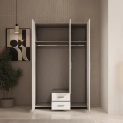 Elario - Kledingkast 3 deurs - Wit - 119x54x191 cm