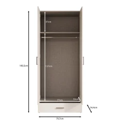 Elario - Kledingkast met 2 deuren - Wit - 80x54x191 cm