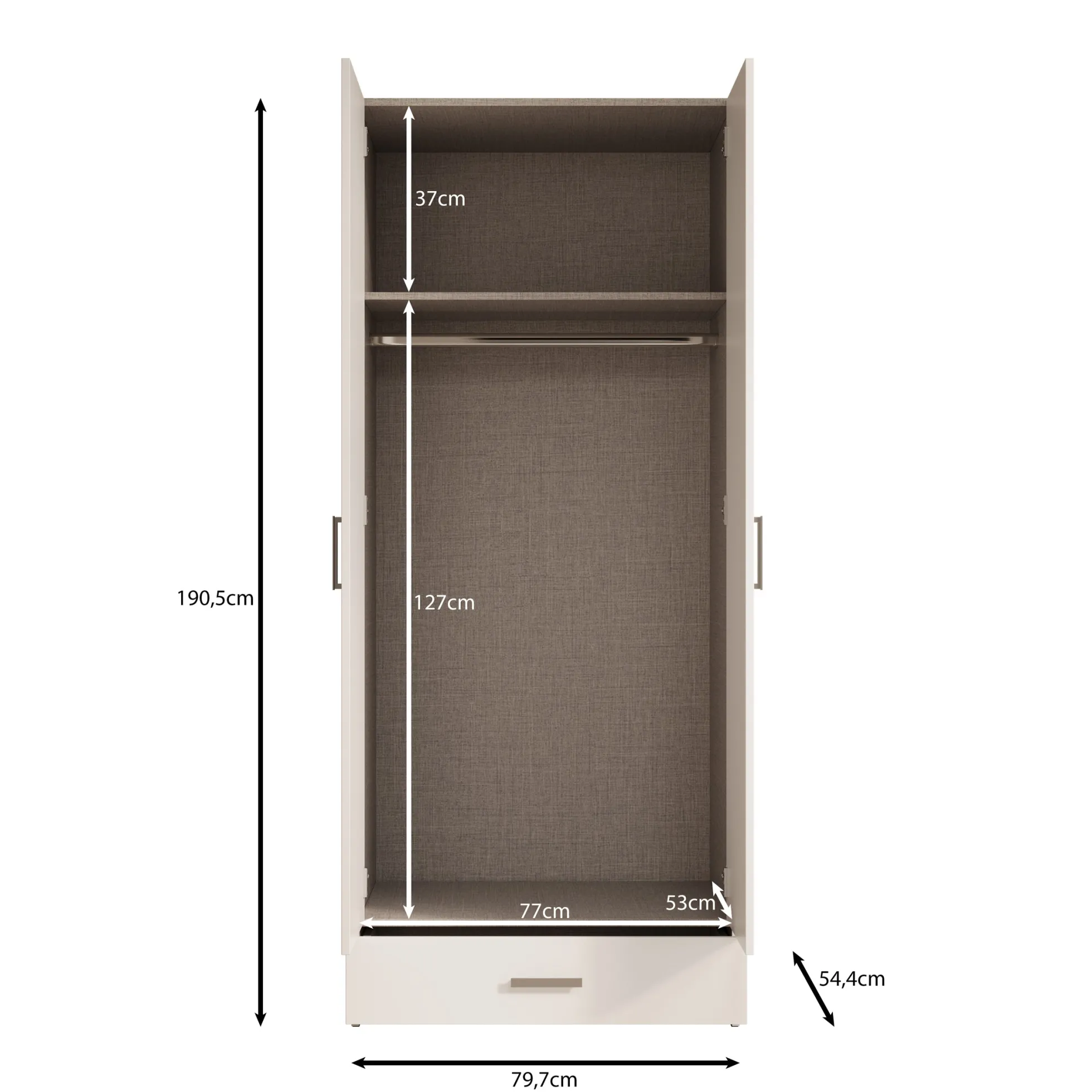 Elario - Kledingkast met 2 deuren - Wit - 80x54x191 cm