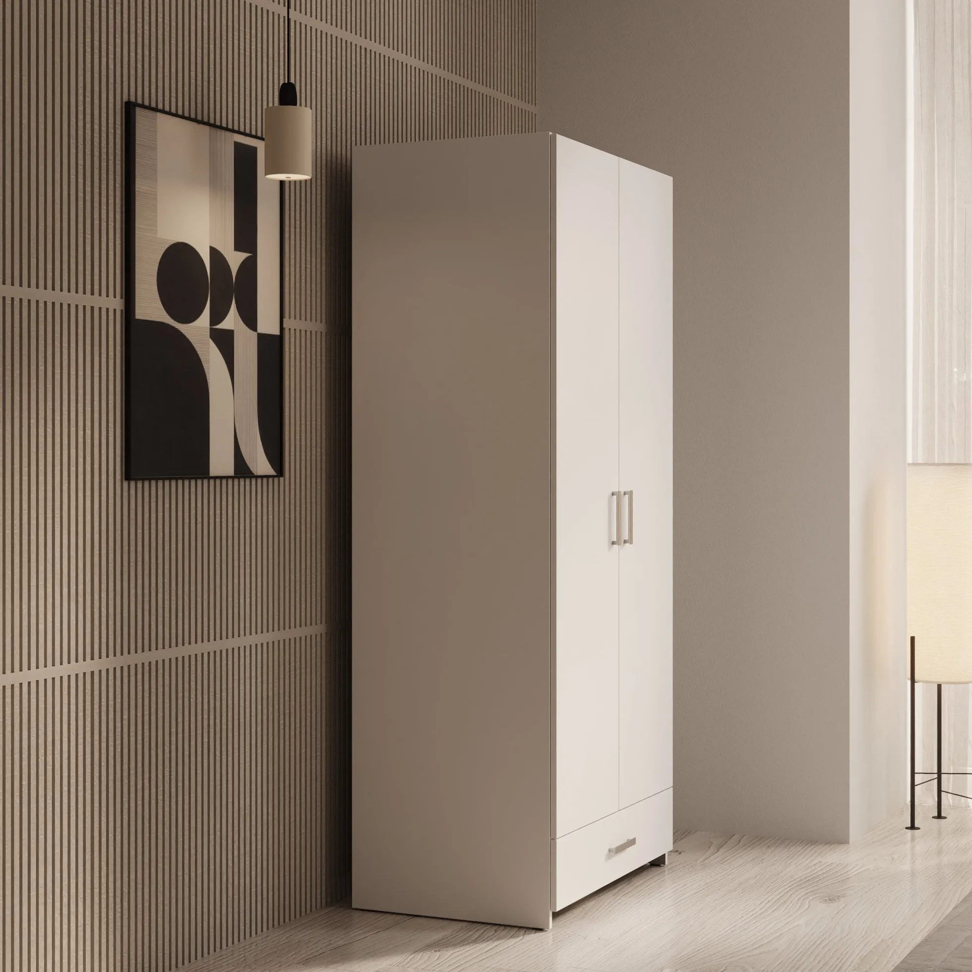 Elario - Kledingkast met 2 deuren - Wit - 80x54x191 cm