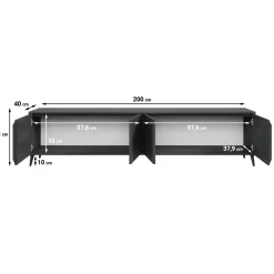 Elora - TV-Meubel met 4 deuren - Grijs eiken - 200 cm