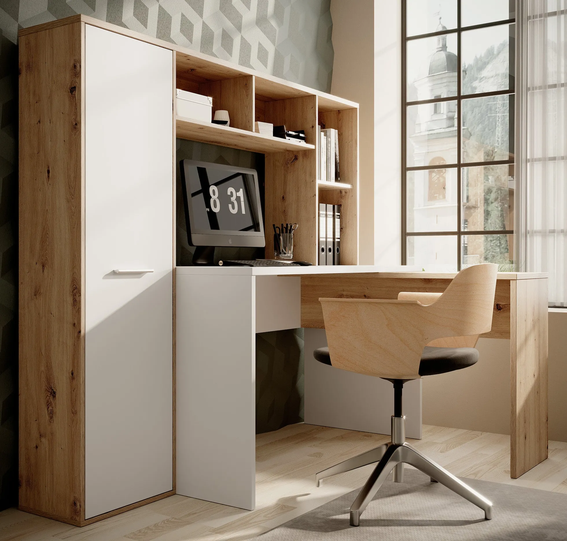 Elze - Bureau - Eiken/wit - 173x117 cm