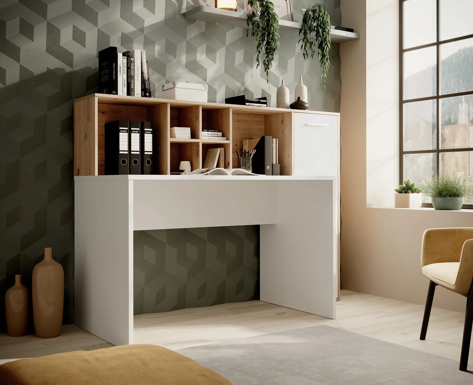 Elze - Bureau - Eiken/wit - 158x66 cm