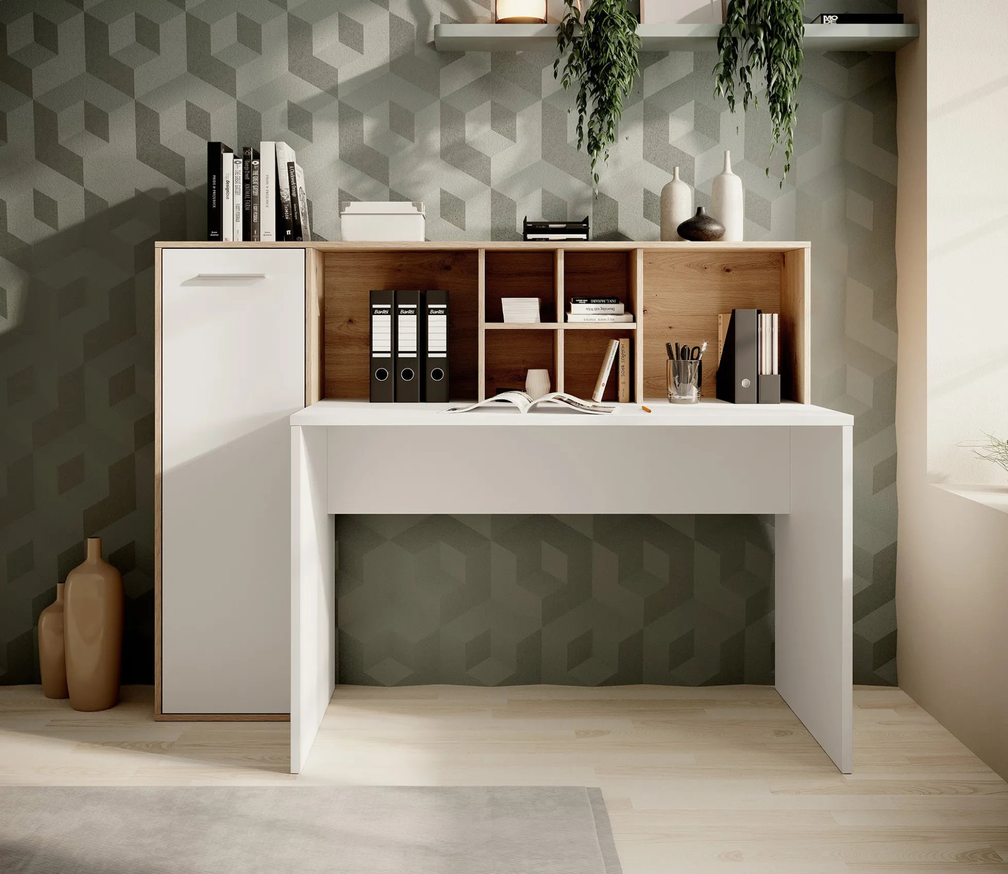 Elze - Bureau - Eiken/wit - 158x66 cm