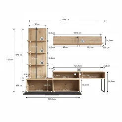 Emerson - Wandmeubel - Zwart/eiken - 205x42x173 cm