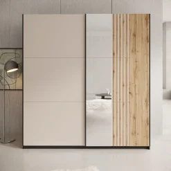 Enso - Kledingkast met schuifdeuren - Beige/Zwart - 203x65x215 cm