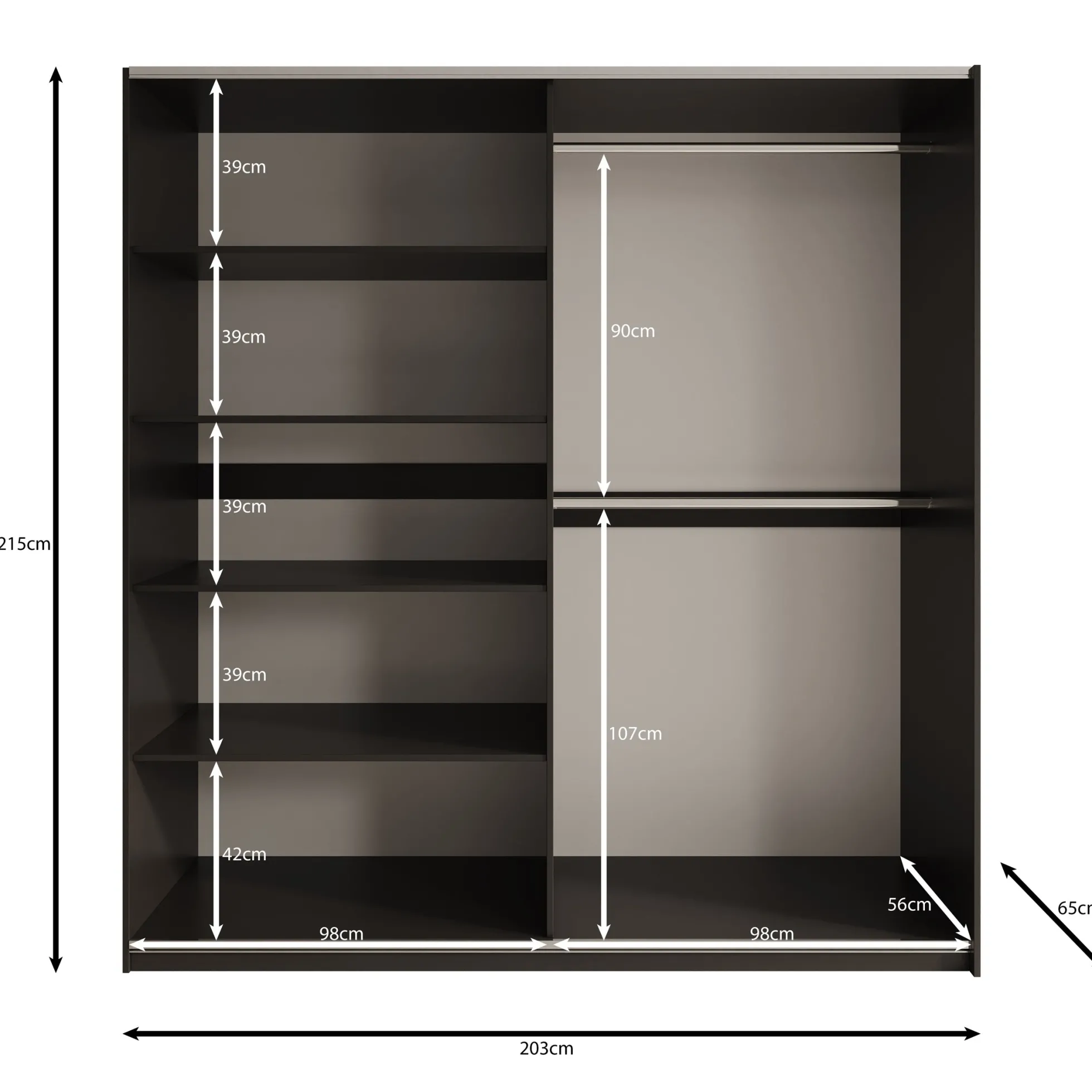 Enso - Kledingkast met schuifdeuren - Beige/Zwart - 203x65x215 cm