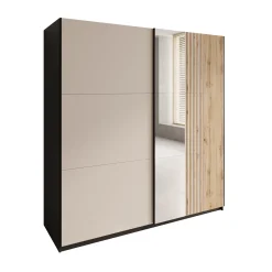 Enso - Kledingkast met schuifdeuren - Beige/Zwart - 203x65x215 cm