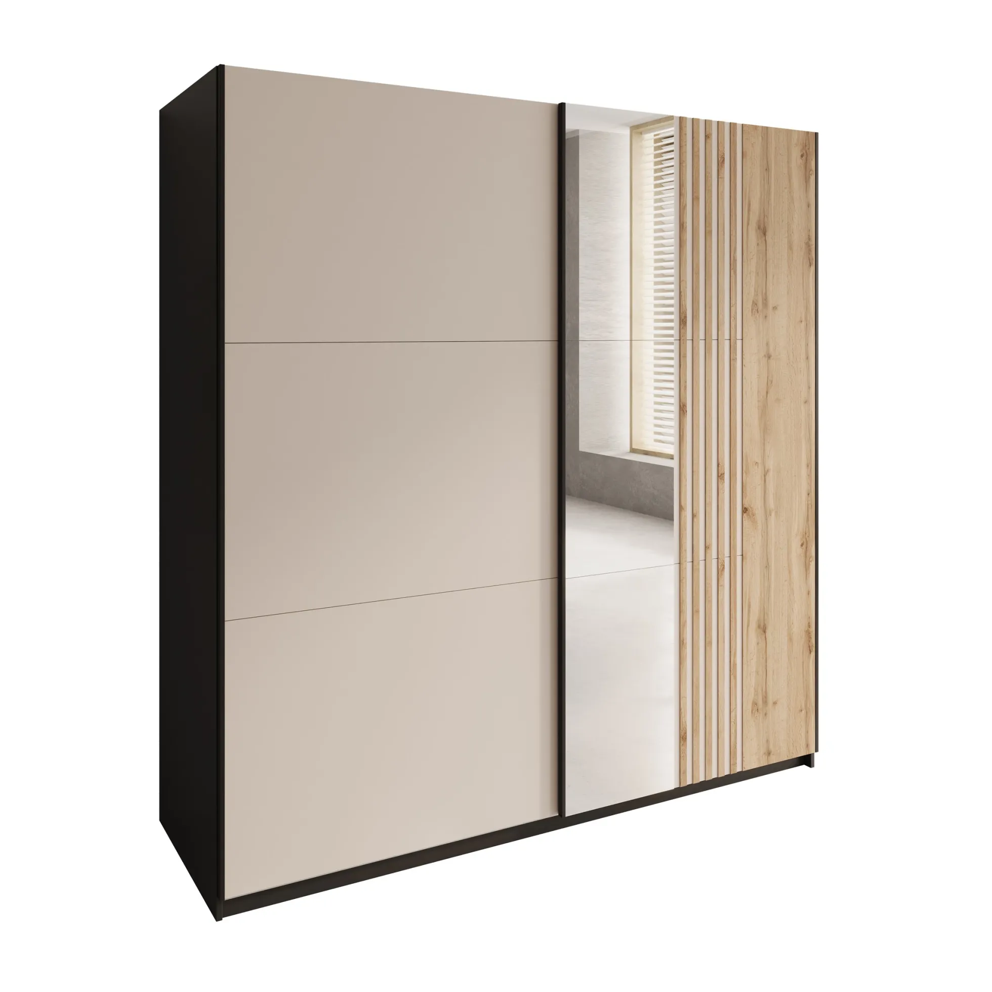 Enso - Kledingkast met schuifdeuren - Beige/Zwart - 203x65x215 cm