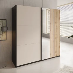 Enso - Kledingkast met schuifdeuren - Beige/Zwart - 203x65x215 cm