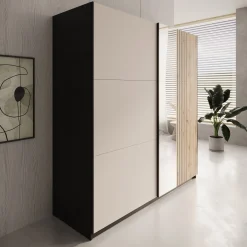 Enso - Kledingkast met schuifdeuren - Beige/Zwart - 203x65x215 cm