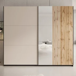 Enso - Kledingkast met schuifdeuren - Beige/Zwart - 250x65x215 cm