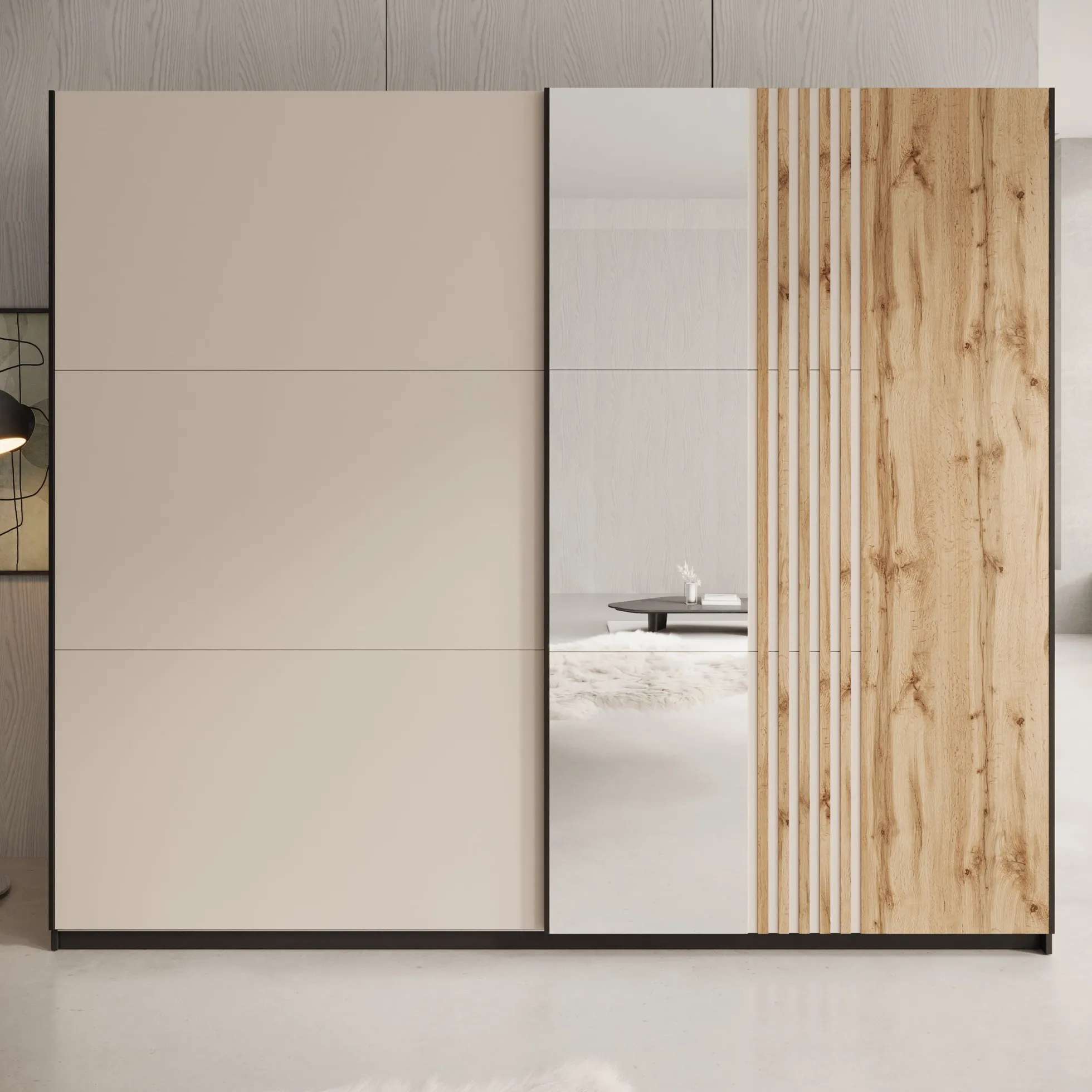Enso - Kledingkast met schuifdeuren - Beige/Zwart - 250x65x215 cm