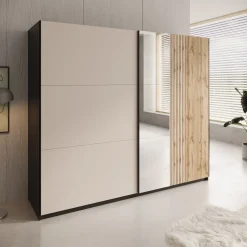 Enso - Kledingkast met schuifdeuren - Beige/Zwart - 250x65x215 cm