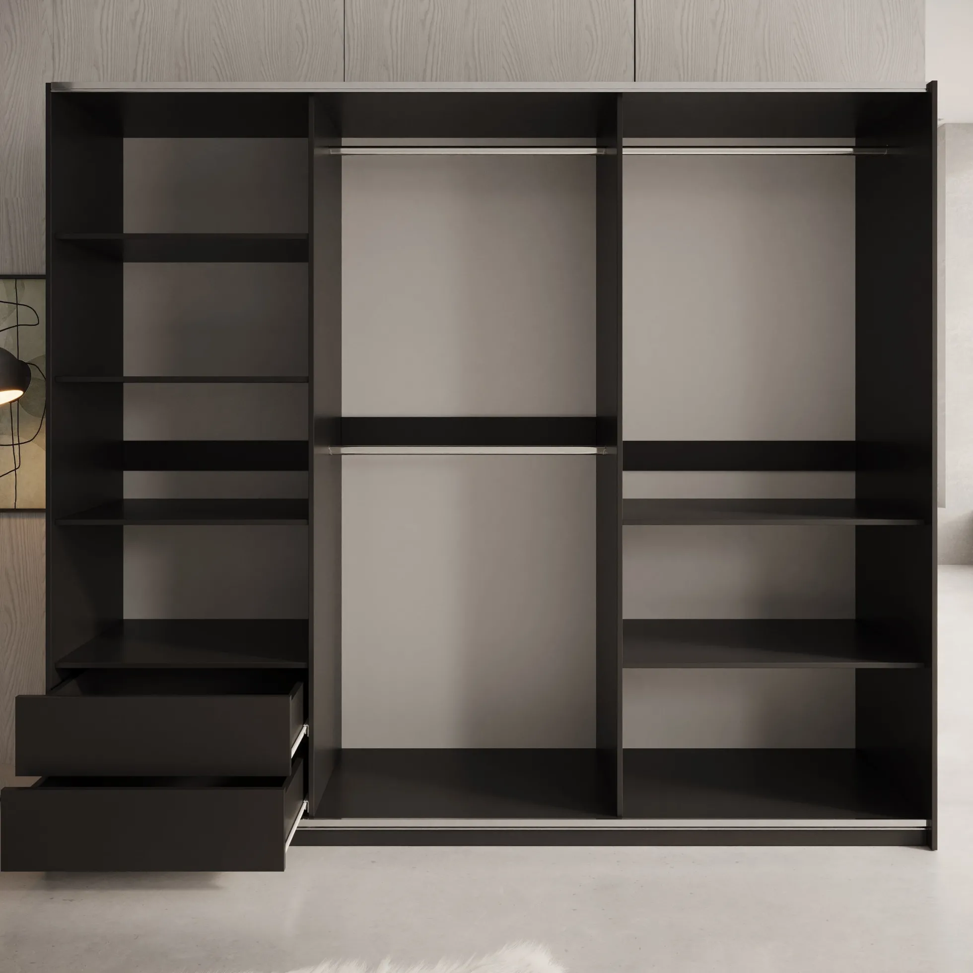 Enso - Kledingkast met schuifdeuren - Beige/Zwart - 250x65x215 cm