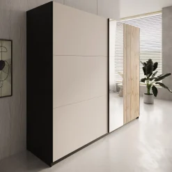 Enso - Kledingkast met schuifdeuren - Beige/Zwart - 250x65x215 cm