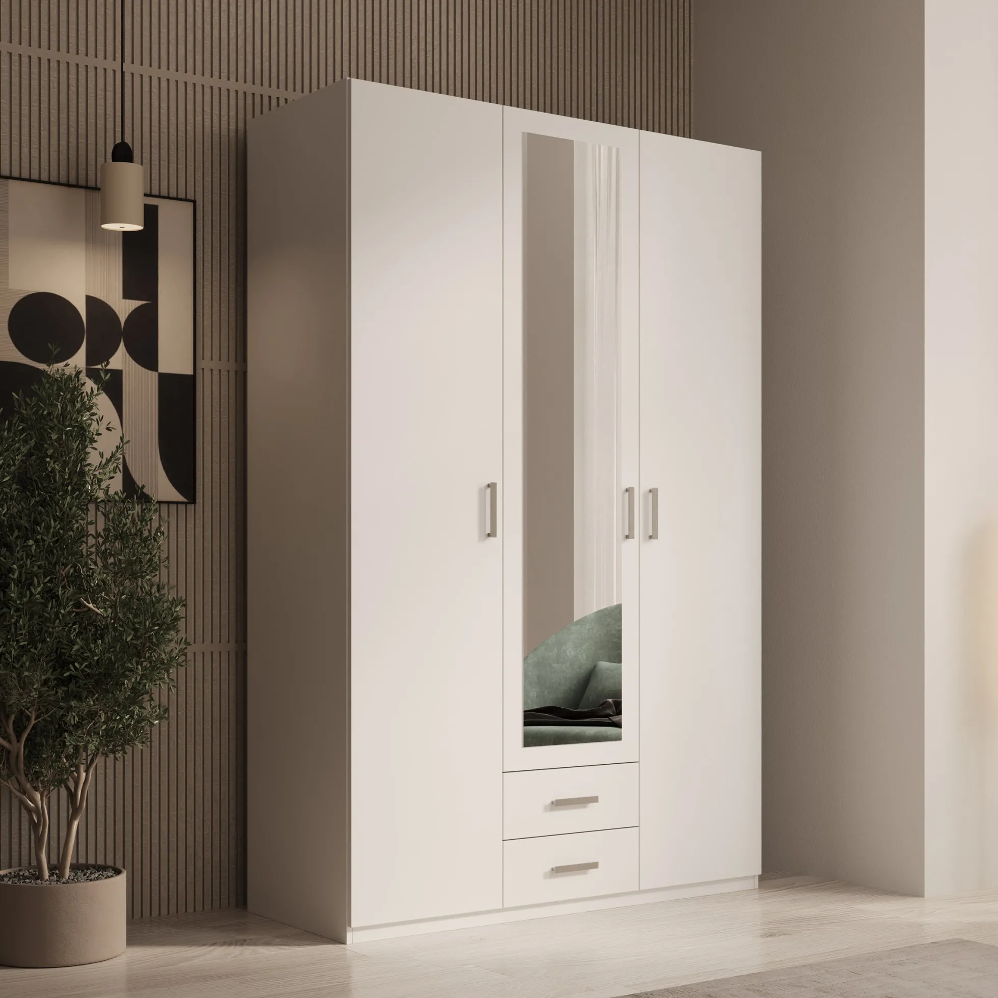 Enzio - Kledingkast 3 deurs - Wit - 133x54x211 cm