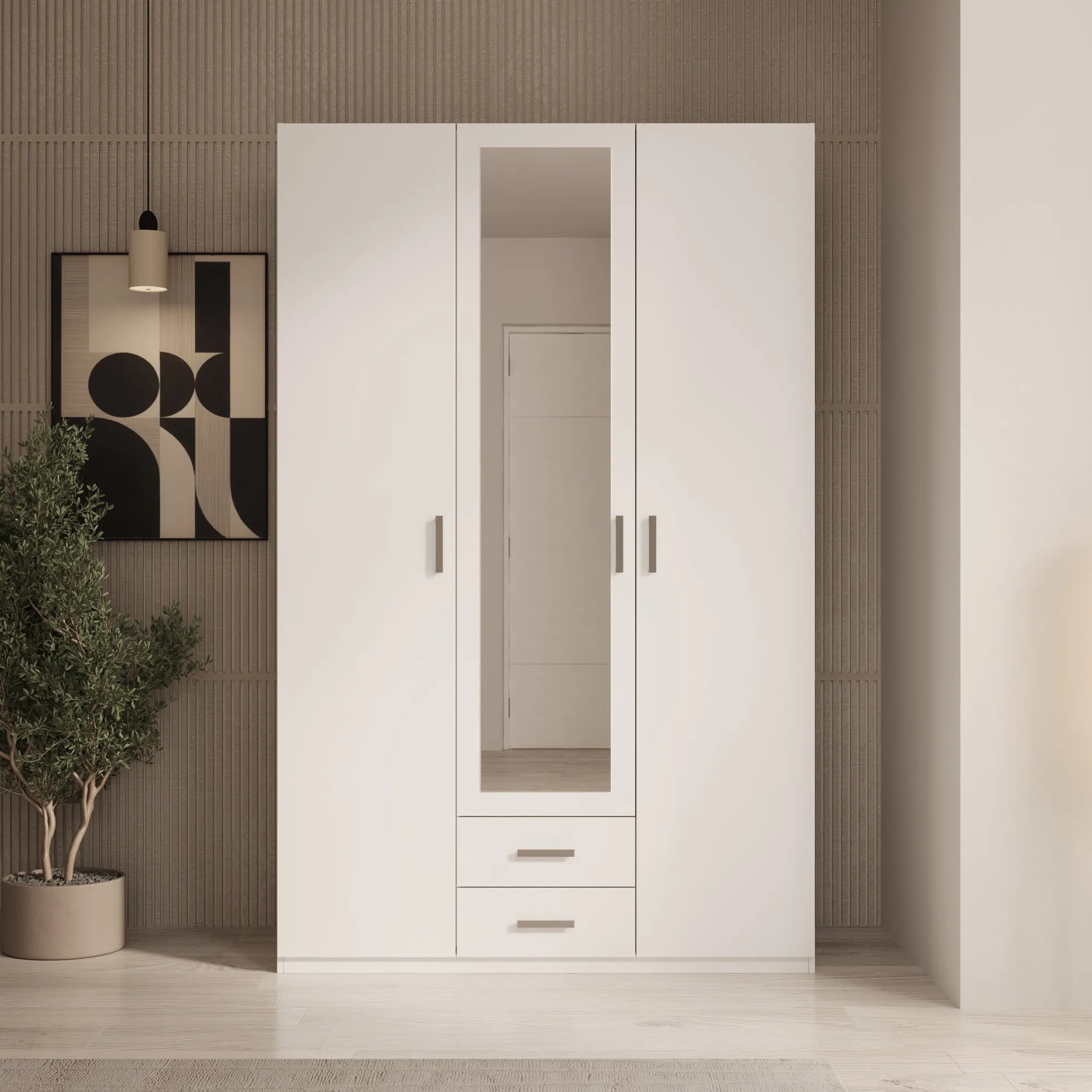 Enzio - Kledingkast 3 deurs - Wit - 133x54x211 cm