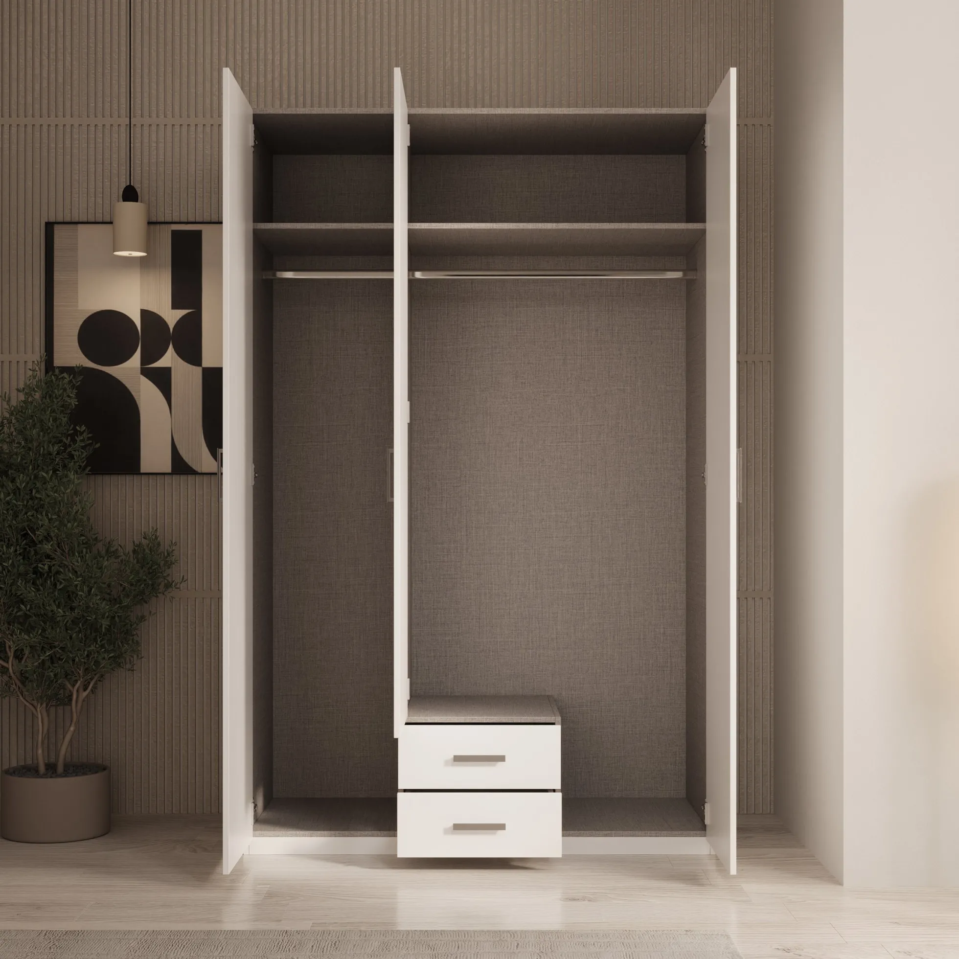Enzio - Kledingkast 3 deurs - Wit - 133x54x211 cm