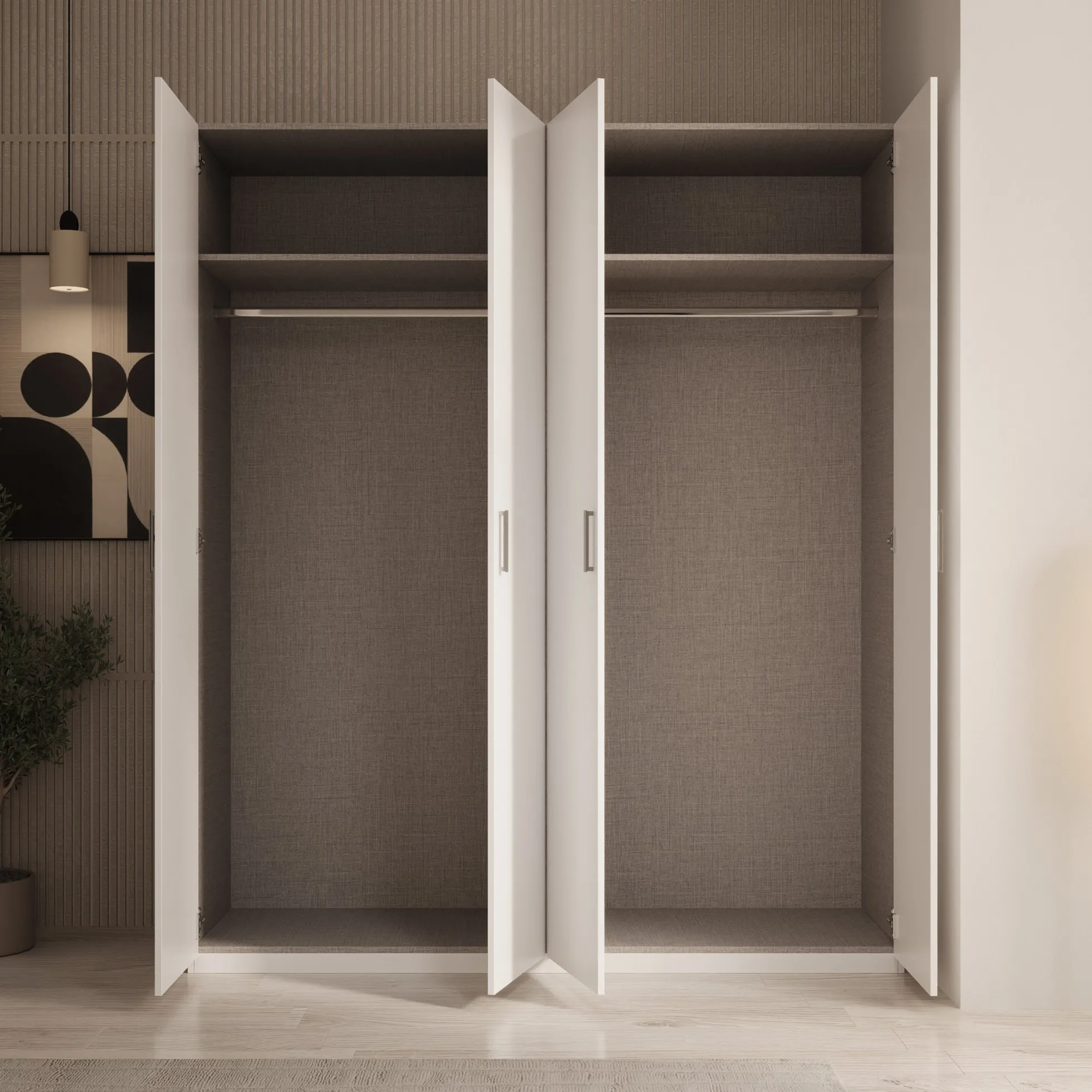 Enzio - Kledingkast 4 deurs - Wit - 178x54x211 cm