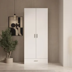 Enzio - Kledingkast met 2 deuren - Wit - 90x54x211 cm