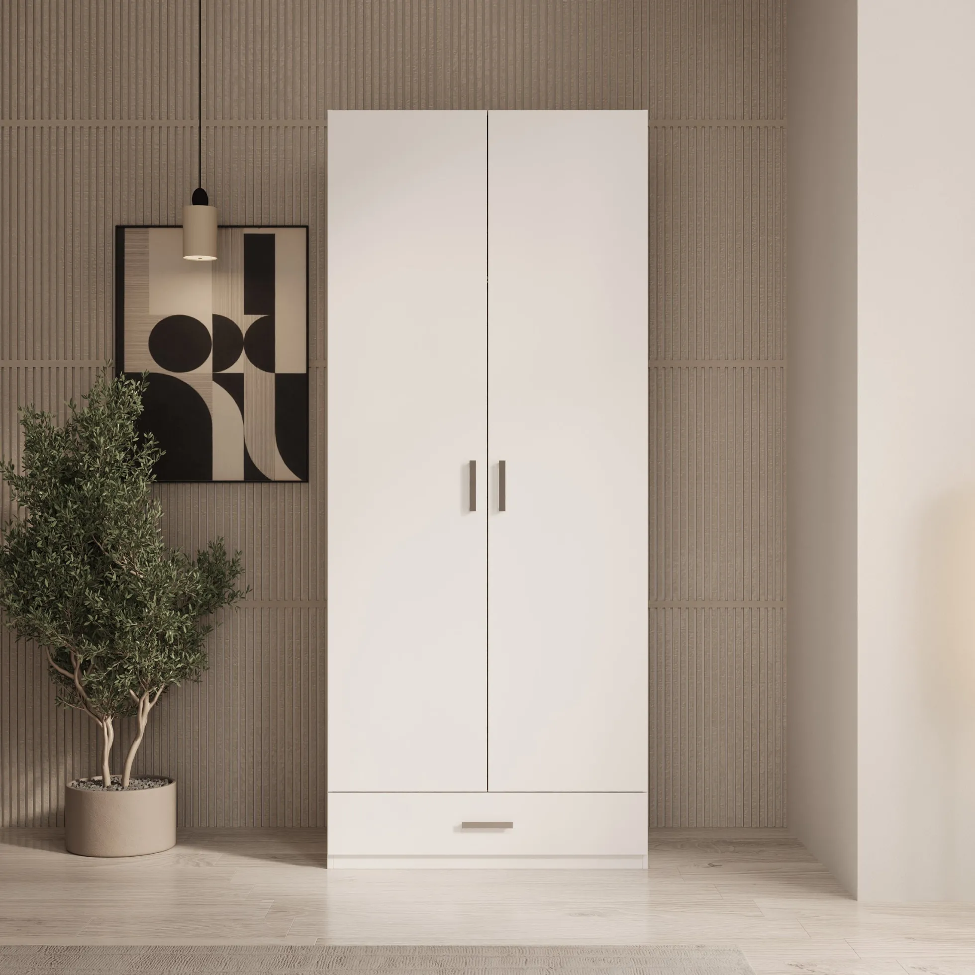 Enzio - Kledingkast met 2 deuren - Wit - 90x54x211 cm