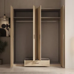 Enzio - Kledingkast met 4 deuren - Eikenpatroon - 178x54x211 cm