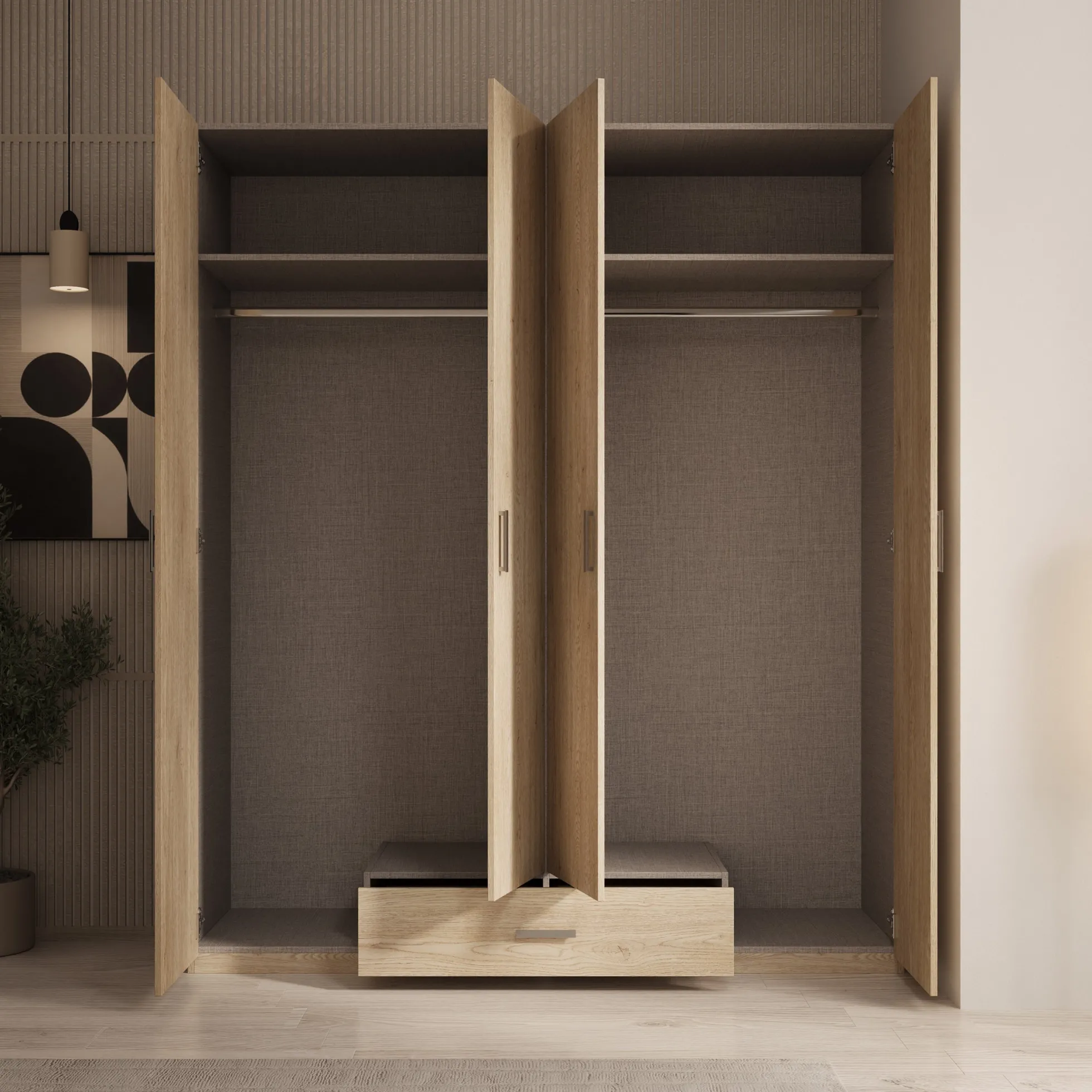 Enzio - Kledingkast met 4 deuren - Eikenpatroon - 178x54x211 cm