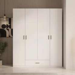 Enzio - Kledingkast met 4 deuren - Wit - 178x54x211 cm