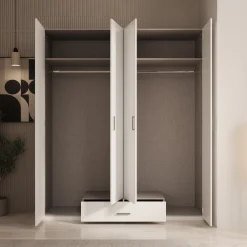 Enzio - Kledingkast met 4 deuren - Wit - 178x54x211 cm
