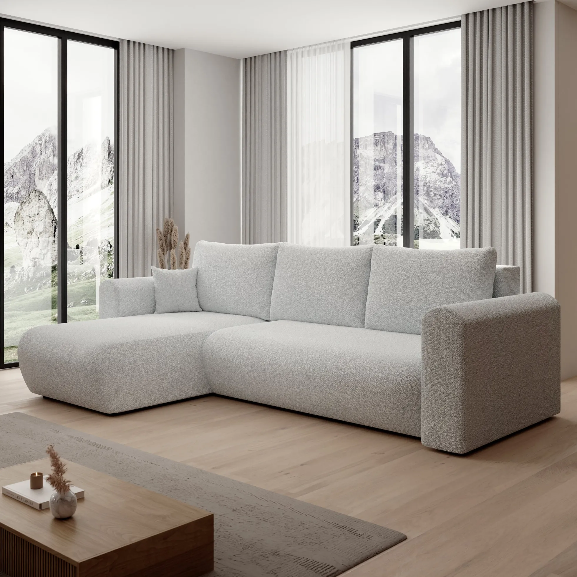 Esencia - Hoekbank 3-zits met chaise longue - Stof grijs - 252x158x80