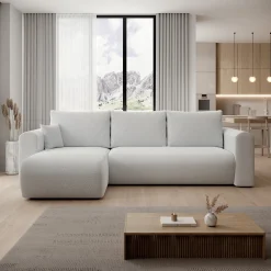 Esencia - Hoekbank 3-zits met chaise longue - Stof grijs - 252x158x80