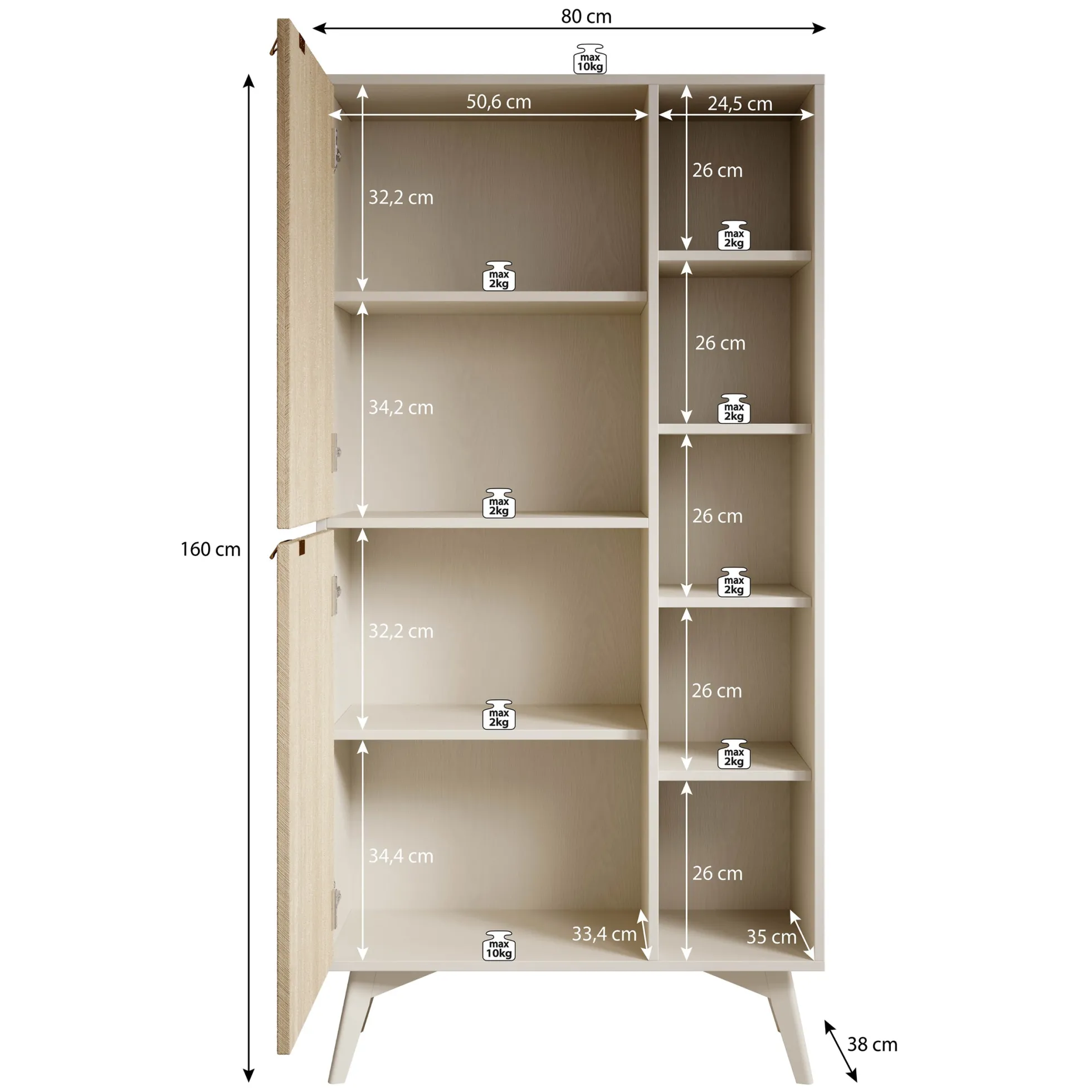 Essence - Boekenkast - Beige/Licht eiken - 80x38x160 cm