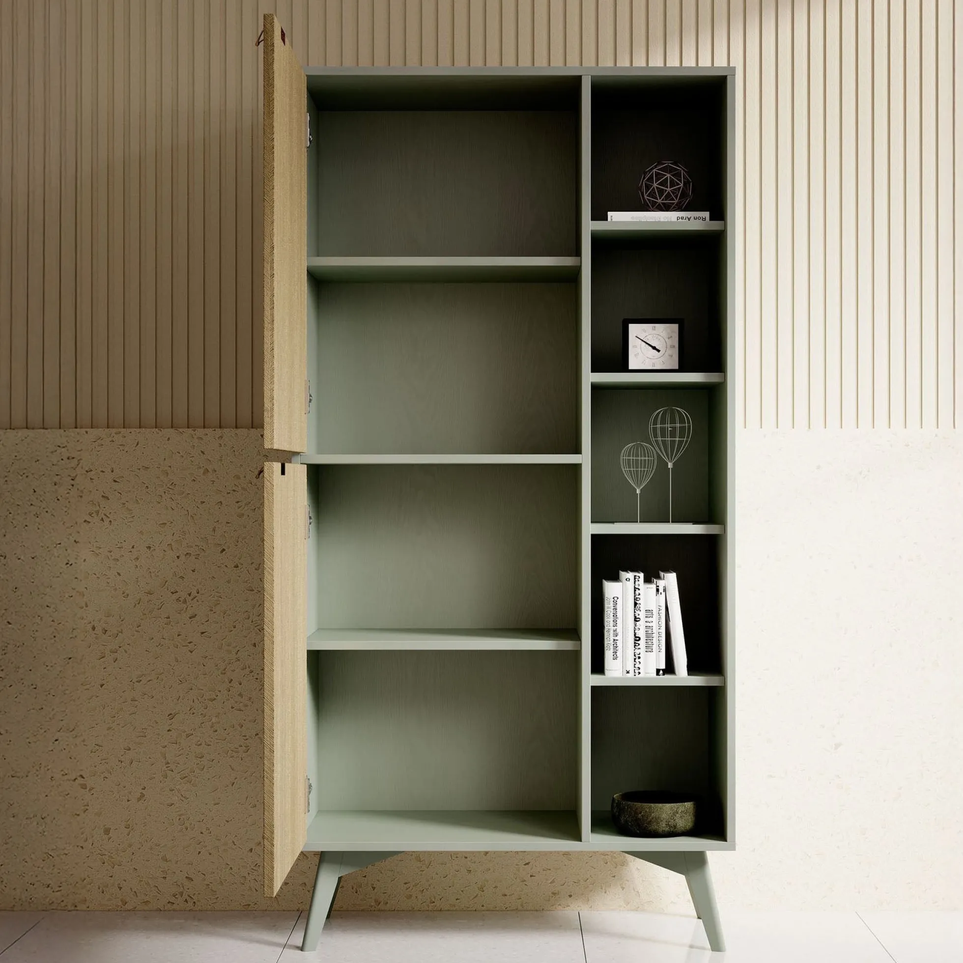Essence - Boekenkast - Groen/licht eiken - 80x38x160 cm