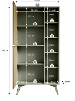 Essence - Boekenkast - Groen/licht eiken - 80x38x160 cm