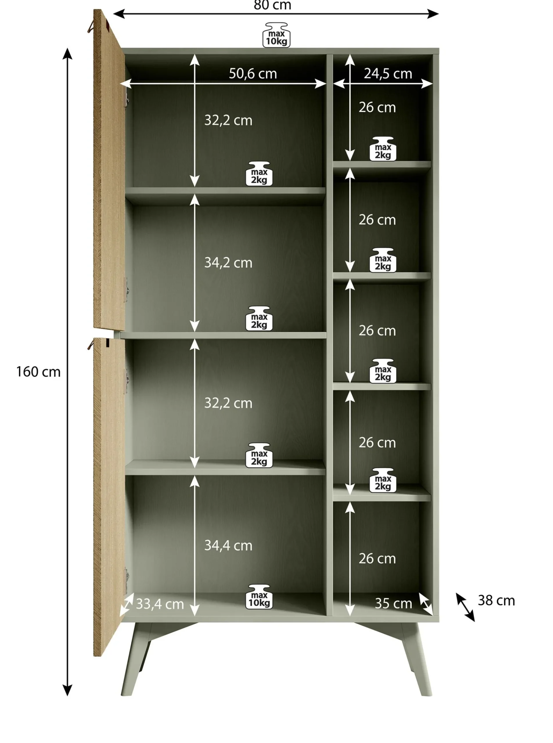 Essence - Boekenkast - Groen/licht eiken - 80x38x160 cm