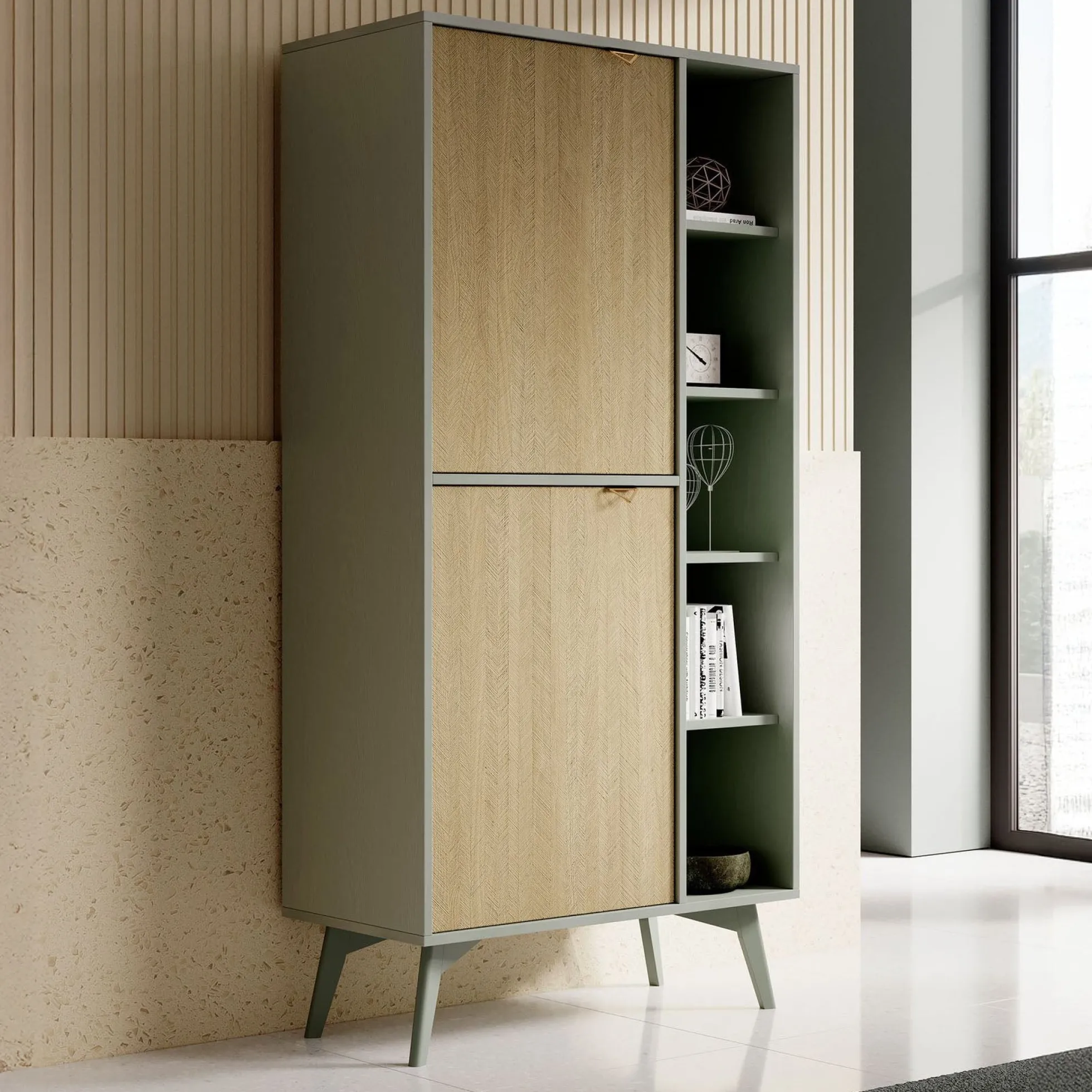 Essence - Boekenkast - Groen/licht eiken - 80x38x160 cm