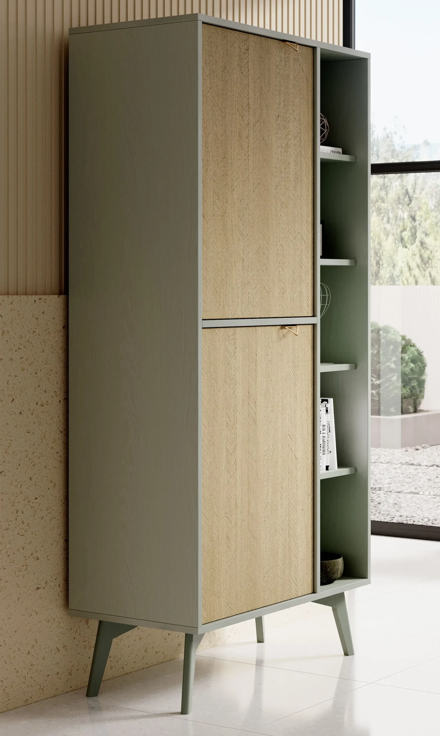 Essence - Boekenkast - Groen/licht eiken - 80x38x160 cm