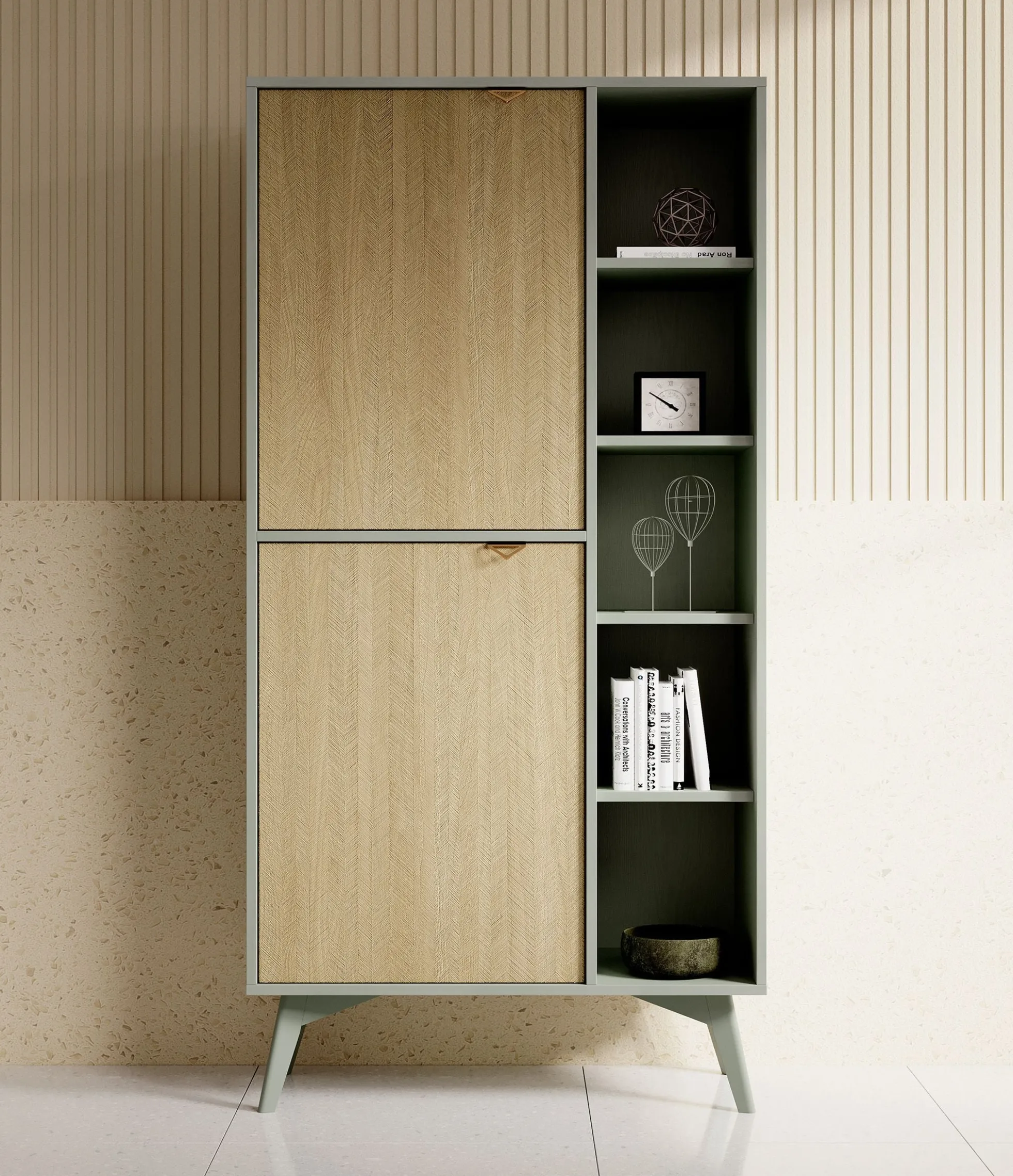 Essence - Boekenkast - Groen/licht eiken - 80x38x160 cm