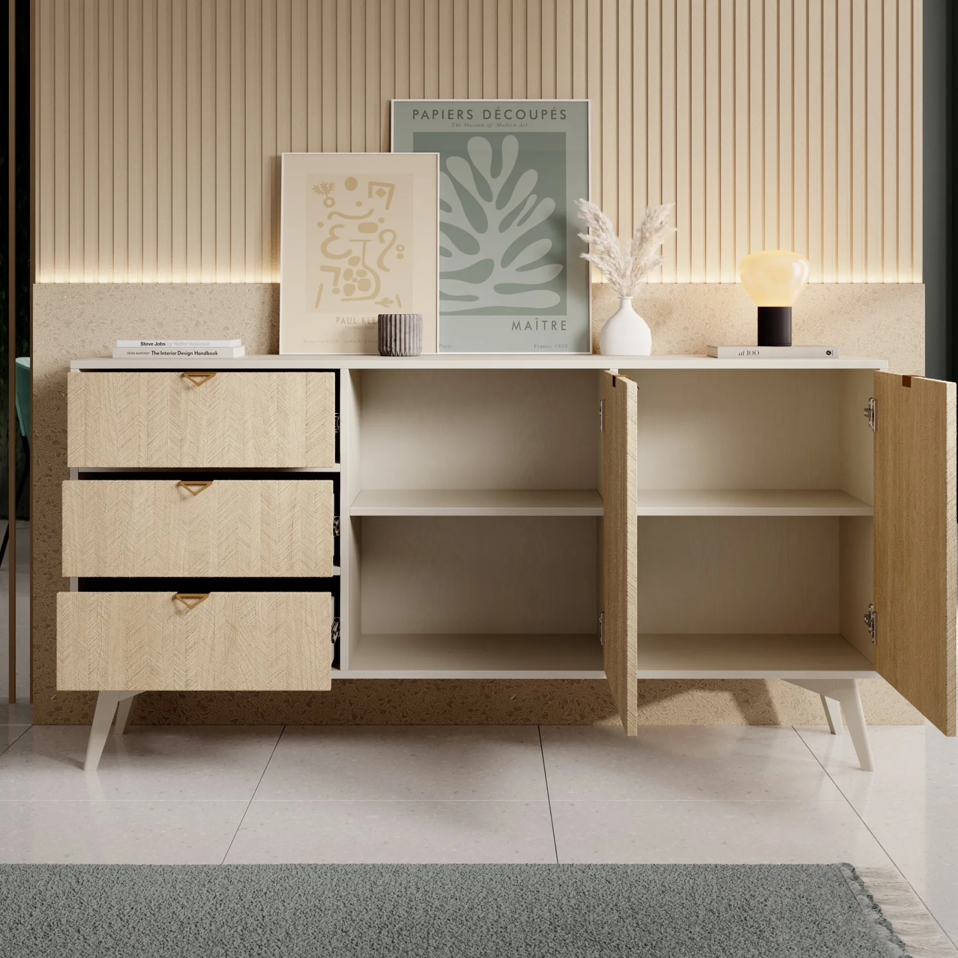 Essence - Dressoir - Beige/licht eiken - 158x38x81 cm