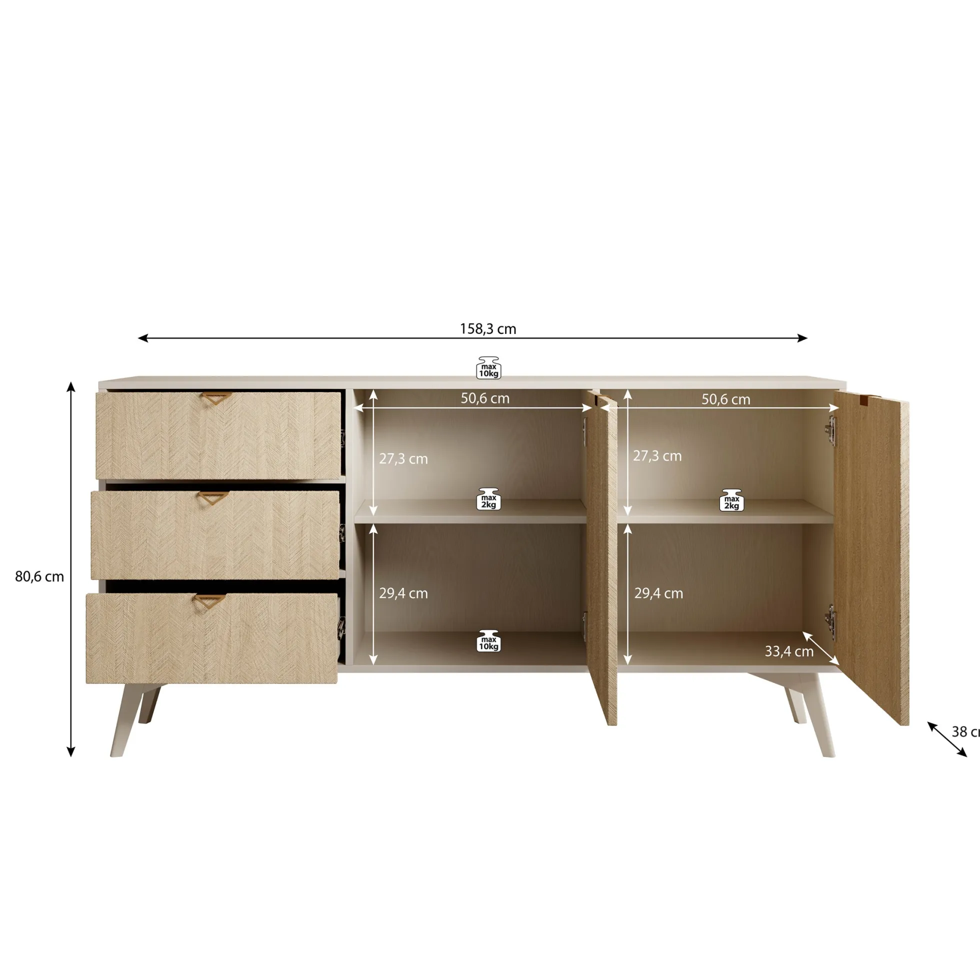 Essence - Dressoir - Beige/licht eiken - 158x38x81 cm