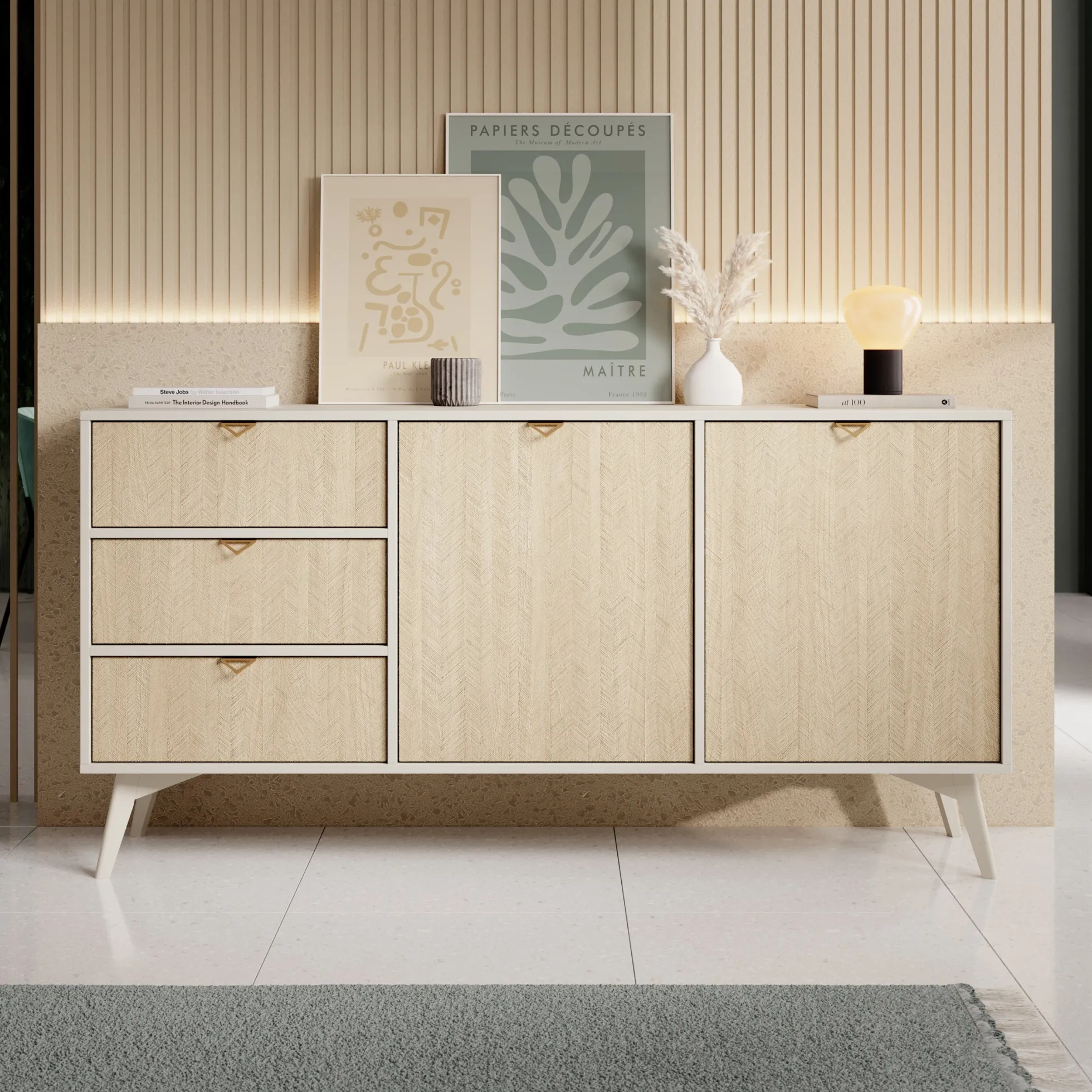 Essence - Dressoir - Beige/licht eiken - 158x38x81 cm