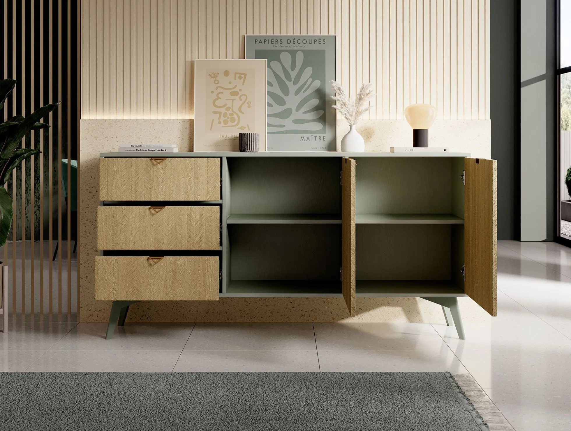 Essence - Dressoir - Groen/licht eiken - 158x38x81 cm