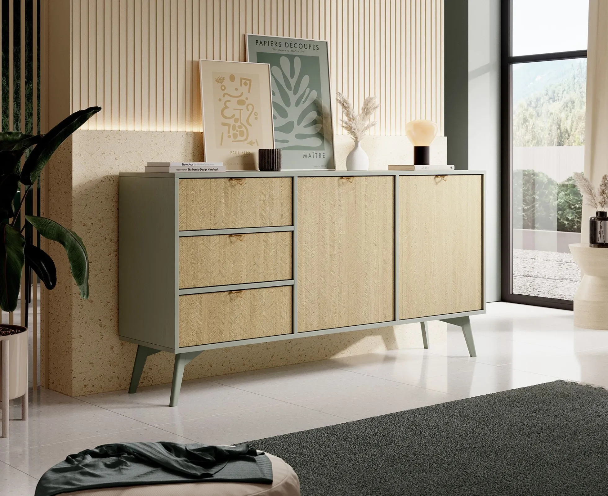 Essence - Dressoir - Groen/licht eiken - 158x38x81 cm